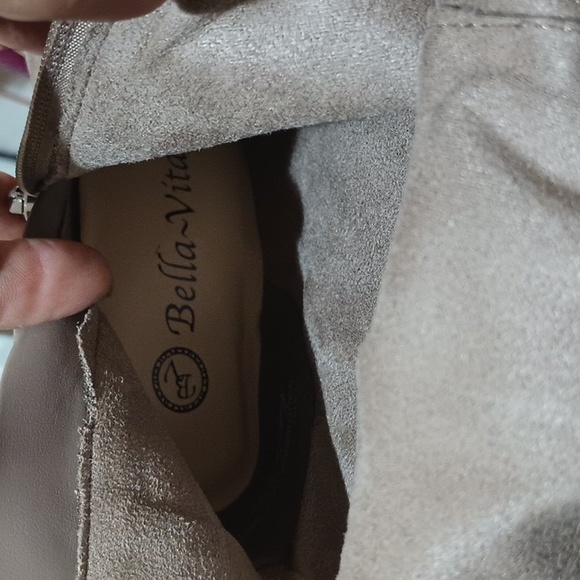 BellaVita Tall Harness Buckle Fashion BlockHeel Boots Taupe Suede - Picture 10 of 14